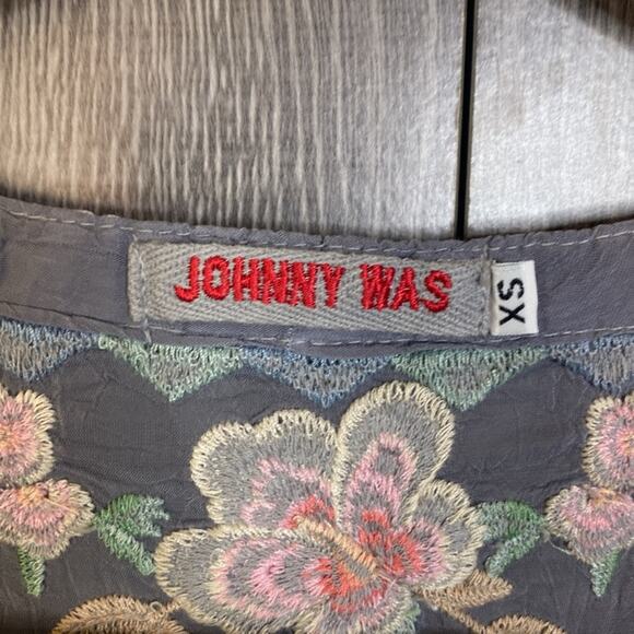 Johnny Was Dreaming Embroidered Tie-front Blouse in Gray Women's XS - Picture 4 of 7